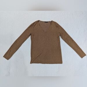 Zara Brown V-Neck Long Sleeve Top
